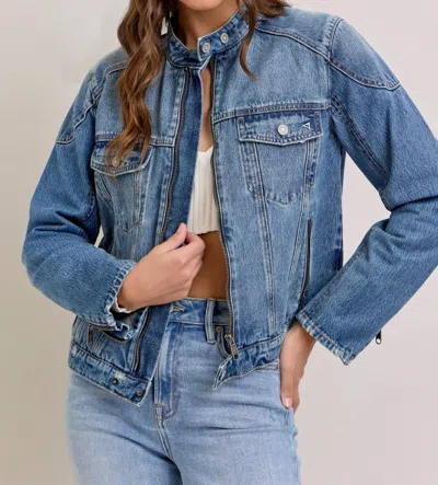 Hidden Classic Biker Jacket In Denim In Blue
