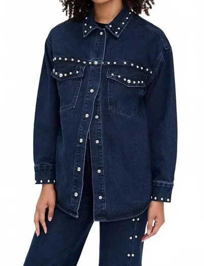 Moon River Button Up Stud Detail Denim Jacket In Indigo In Blue