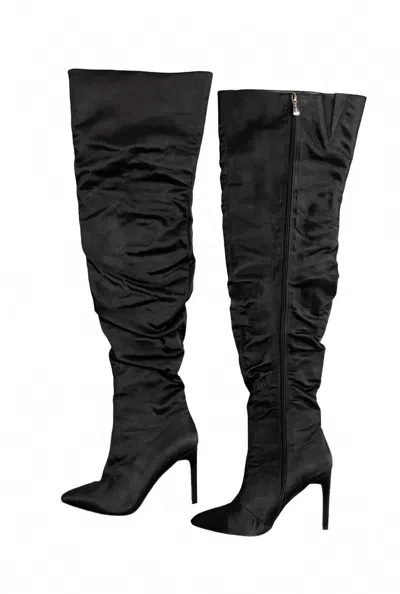 Cape Robbin Women's Satin Stiletto Heels Over The Knee Boots In Black In Black