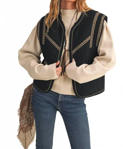 Merci Jay Quilted Vest With Trim Detail In Black In Black