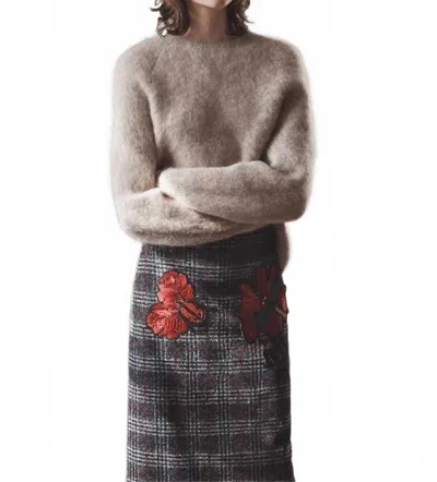 Philosophy Di Lorenzo Serafini Wool Blend Plaid Skirt With Floral In Black Grey In Brown