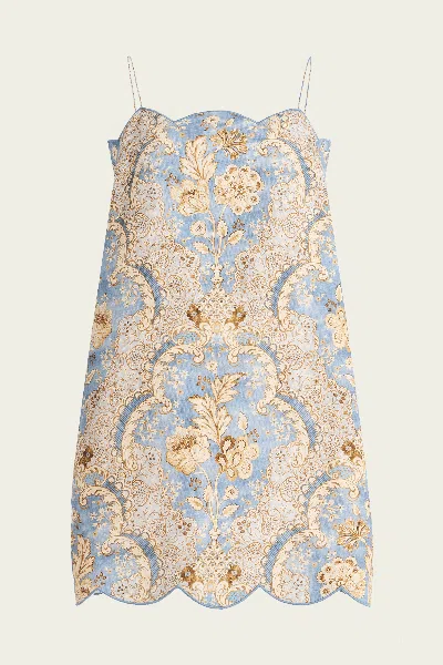 Zimmermann Daylight Scallop Mini Dress In Damask Denim In Multi