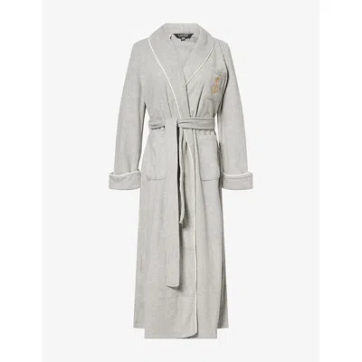 Ralph Lauren Womens Grey Heather Dalton Fleece Long Robe In White