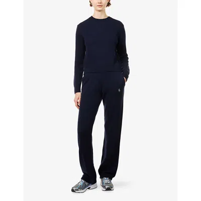 Sporty And Rich Womens Dark Navy Embroidered-logo Duty Cashmere-and-wool Jumper Xs In Blue