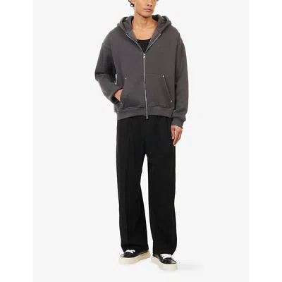 The Couture Club Mens Charcoal Script Faux-leather-panel Stretch-cotton-blend Hoodie Xxl In Brown