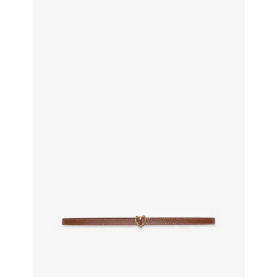 Maje Womens Camel Heart-embellished Slim Leather Belt In Brown