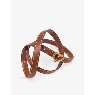 Maje Womens Camel Heart-embellished Slim Leather Belt In Brown