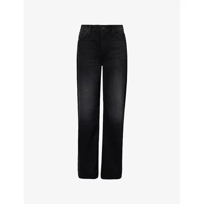 Mother Womens Black Hole The Dodger Sneak Wide-leg Denim Jeans In Black