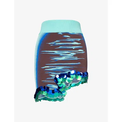 Ph5 Womens Turquoise Blue Casey Sequinned Stretch-knit Mini Skirt In Blue