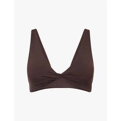 Adanola Womens Coffee Bean Ultimate Twist-front Sports Bra In Brown