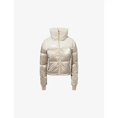 My Sunday Ski Womens Champagne Shimmer Cropped Bomber Ski Jacket In Gold