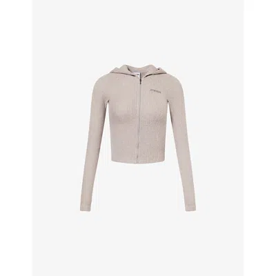 Gymshark Womens Light Grey Core Marl Supersoft Ribbed Stretch-woven Hoodie Xs In Gray