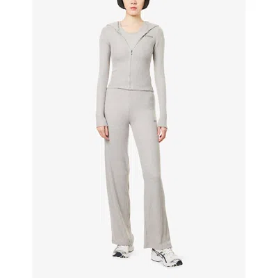 Gymshark Womens Light Grey Core Marl Supersoft Ribbed Stretch-woven Hoodie Xs In Gray