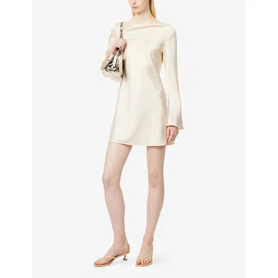 Reformation Womens Almond Pike Bell-sleeve Satin Mini Dress Xs In Neutral