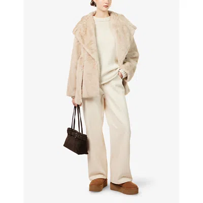 The Couture Club Womens Beige Hooded Peak-lapel Faux-fur Coat Xs In Neutral