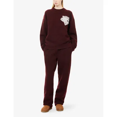 The Couture Club Womens Burgundy Monogram Fluffy Knitted Jumper Xs In Burgundy