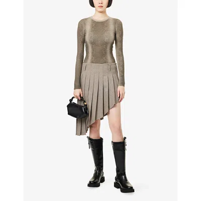 Peachy Den Womens Olive Python Lulu Round-neck Thermal-knit Jumper In Brown