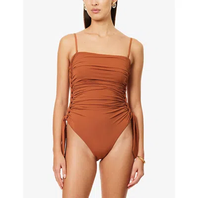 Zimmermann Sculpting Braided Gathered One-piece Swimsuit Size 1 In Brown