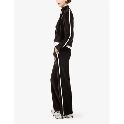 Sporty And Rich Womens Chocolate Farm Embroidered-logo Cotton-velour Jogging Bottoms In Brown