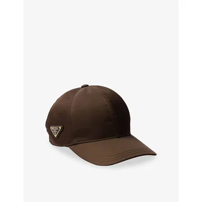 Prada Womens Brown Logo-plaque Nylon Baseball Cap In Brown