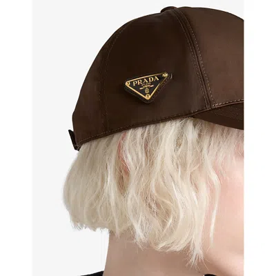 Prada Womens Brown Logo-plaque Nylon Baseball Cap In Brown