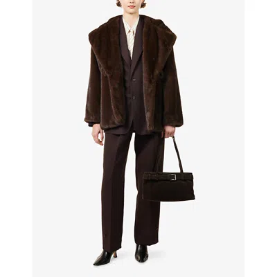 The Couture Club Womens Chocolate Hooded Peak-lapel Faux-fur Coat In Brown