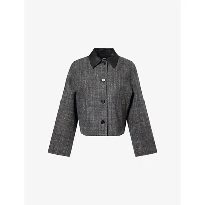 Theory Womens Charcoal Multi Collared Boxy Wool-blend Jacket In Gray