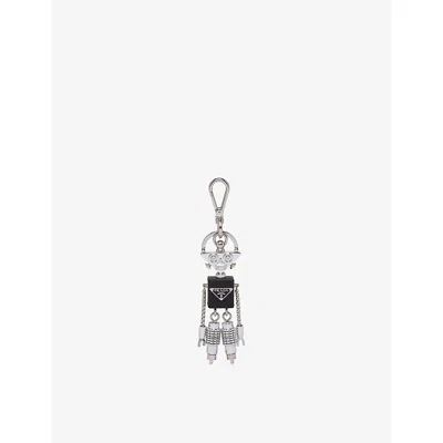Prada Womens Gold/silver Robot Saffiano Leather Keychain Charm In Black
