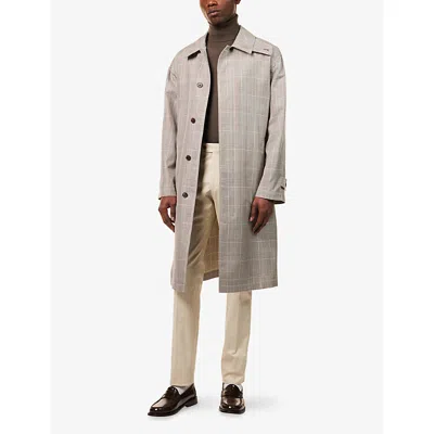 Dunhill Mens Brit Khaki Prince Of Wales Check-pattern Cotton And Silk-blend Coat In Neutral