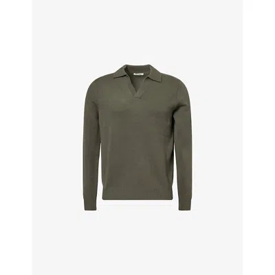 Soft Goat Mens Olive Polo-collar Relaxed-fit Cashmere Jumper In Green
