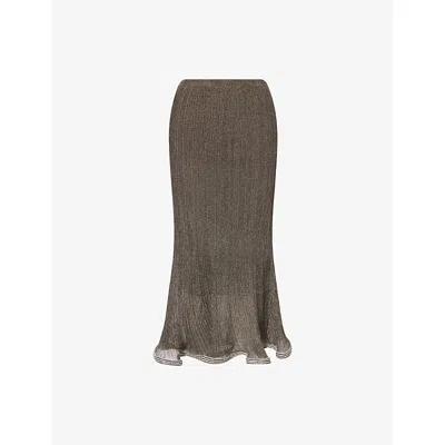 Simkhai Womens Gunmetal Silver Brighton Rhinestone-embellished Metallic-knit Midi Skirt In Brown