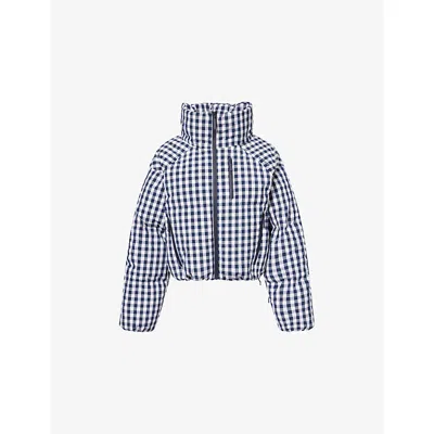 Cordova Womens Indigo Gingham Cortina Vichy Shell Puffer Jacket In Multi