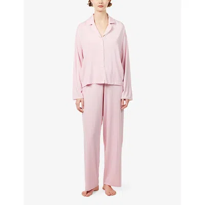 Djerf Avenue Womens Pink Embroidered-logo Go Slow Stretch-jersey Pyjama Shirt Xs In Pink
