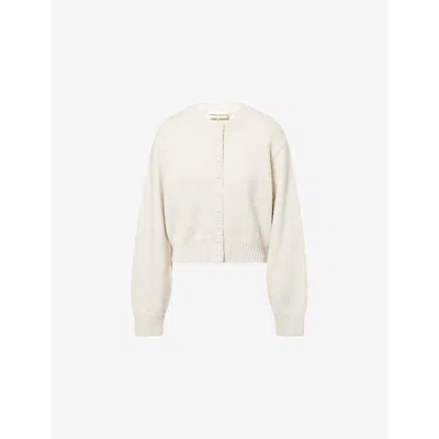 The Couture Club Womens Oat Emblem Embroidered Crop Knitted Cardigan Xs In White