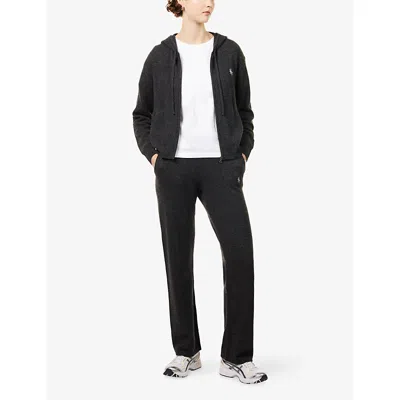 Sporty And Rich Womens Dark Grey Duty Embroidered-logo Cashmere-and-wool Jogging Bottoms Xs In Black
