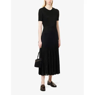 Theory Womens Black Panelled-rib Stretch-woven Midi Dress In Black