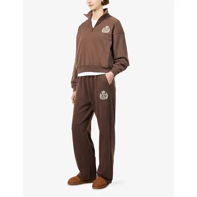Sporty And Rich Womens Chocolate Farm Wide-leg Cotton Jogging Bottoms In Brown