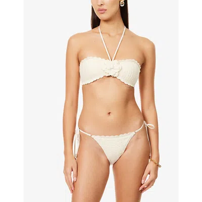 Zimmermann Awaken Embellished Crocheted Cotton Halterneck Bikini In White