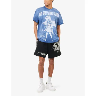 Hellstar Mens Black Flame Yang Drawstring Cotton-jersey Shorts Xl In Black