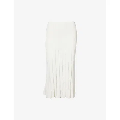 Theory Womens Ivory Panelled-rib Stretch-knit Midi Skirt In White
