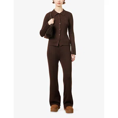 The Couture Club Womens Chocolate Long-sleeve Ribbed Knit Top In Brown