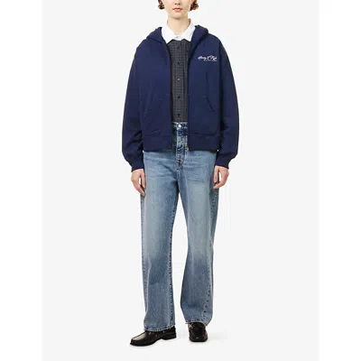 Sporty And Rich Womens Dark Navy Farm Logo-print Cotton Hoodie In Blue