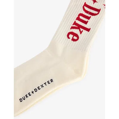 Duke & Dexter Mens White/red Duke Ribbed Cotton Crew Socks In Multi