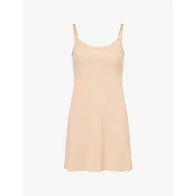 Commando Womens Beige Cami Slip Stretch-woven Mini Dress L/xl In Neutral