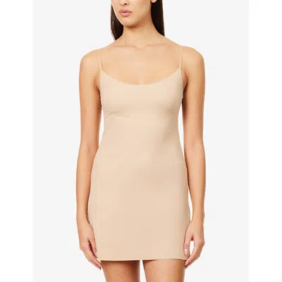 Commando Womens Beige Cami Slip Stretch-woven Mini Dress L/xl In Neutral