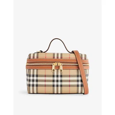 Burberry Women Beige Crossbody Bag With Adjutable And Removable Shoulder Strap And All-over Check Mo In Multi