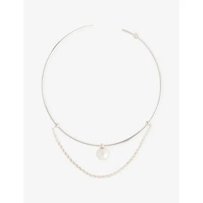 Plow Womens Fresh-water Pearl-charm Sterling-silver Choker In Silver