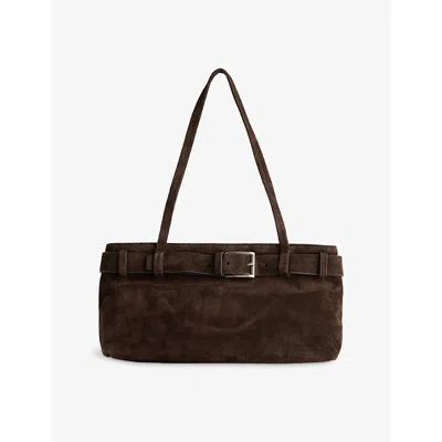 St.agni Womens Coffee Belt Baguette Leather Suede Shoulder Bag In Brown