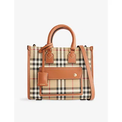 Burberry Mini Freya Tote In Check Coated Cotton Blend Bags In Multi