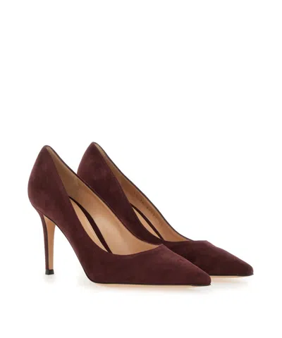 Gianvito Rossi Pointed Toe Suede Stiletto Heel Pumps In Burgundy